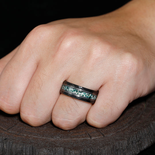 Stylish Men's 8mm Tungsten Ring Moss Agate - Black, Rose Gold, Yellow Gold Anniversary & Promise Band
