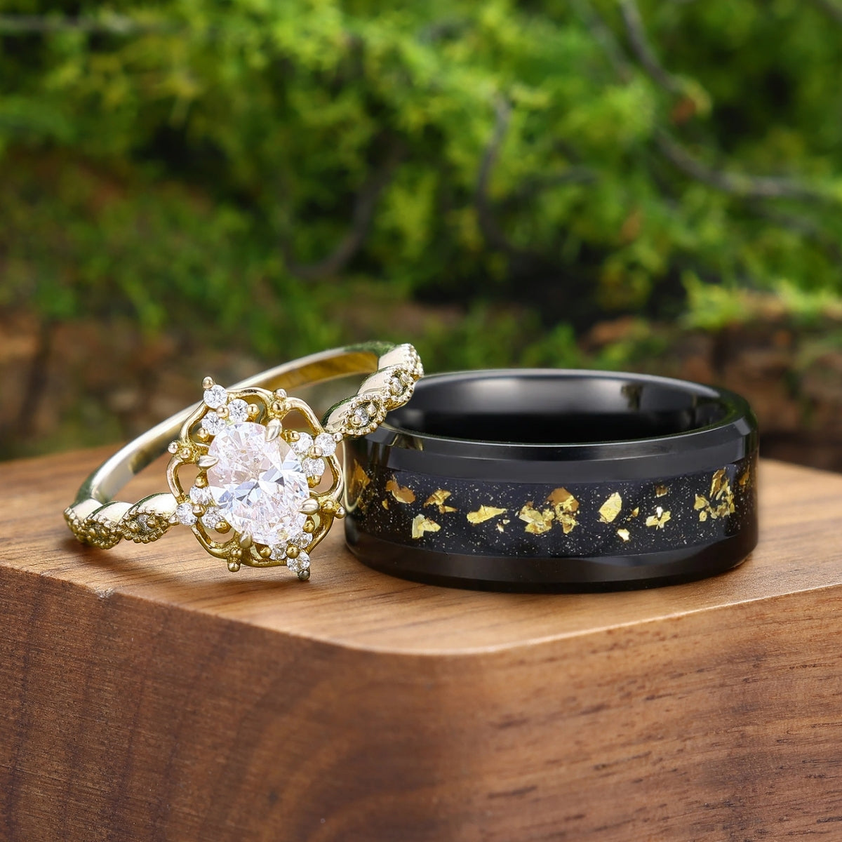 Antique Moissanite Engagement Floral Prongs Couples Ring Set 925 Sterling Silver And Tungsten Ring Set -  Esdomera.com