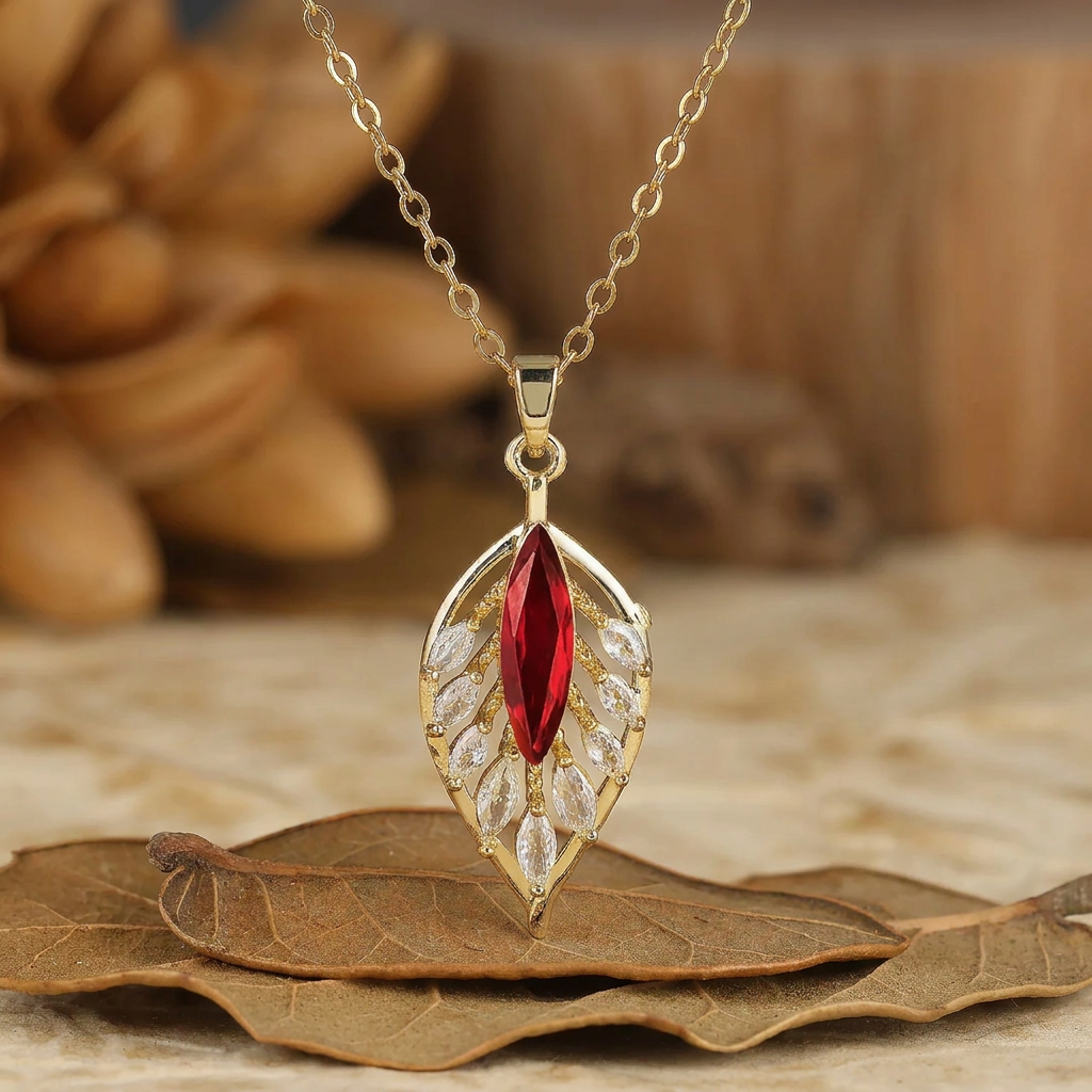 Collier Pendentif Argent 925 Opale Marquise Rose et Blanche — Motif Plume/Feuille, Or 14K Pour Femmes