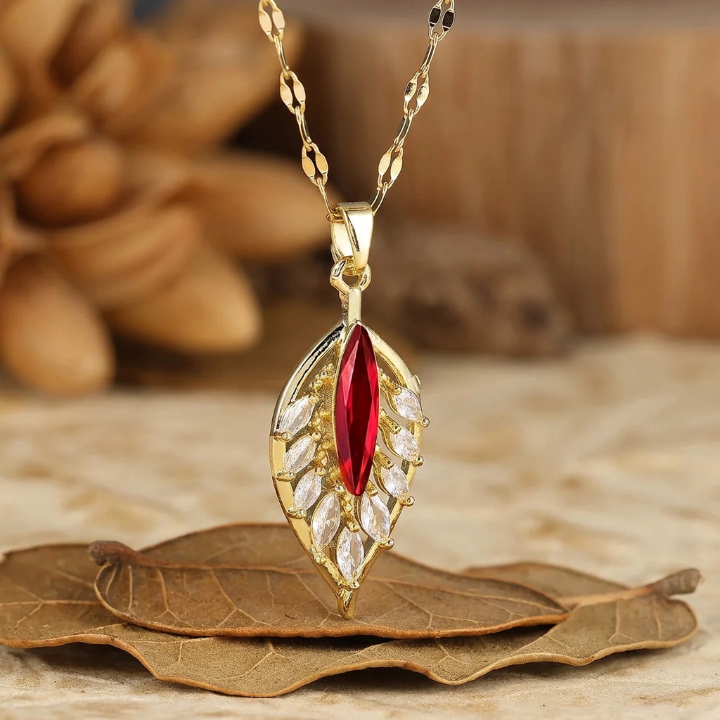 Collier Pendentif Argent 925 Opale Marquise Rose et Blanche — Motif Plume/Feuille, Or 14K Pour Femmes