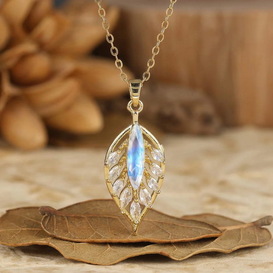 Collier Pendentif Argent 925 Opale Marquise Rose et Blanche — Motif Plume/Feuille, Or 14K Pour Femmes