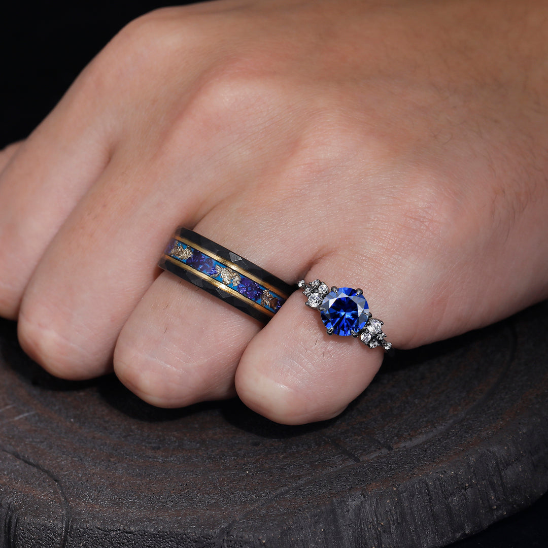 0.5CT Round Cut Sapphire Engagement His and Hers Wedding Ring