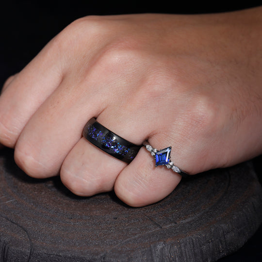 Vintage 1.3CT Kite Cut Sapphire Engagement His and Hers Matching Ring