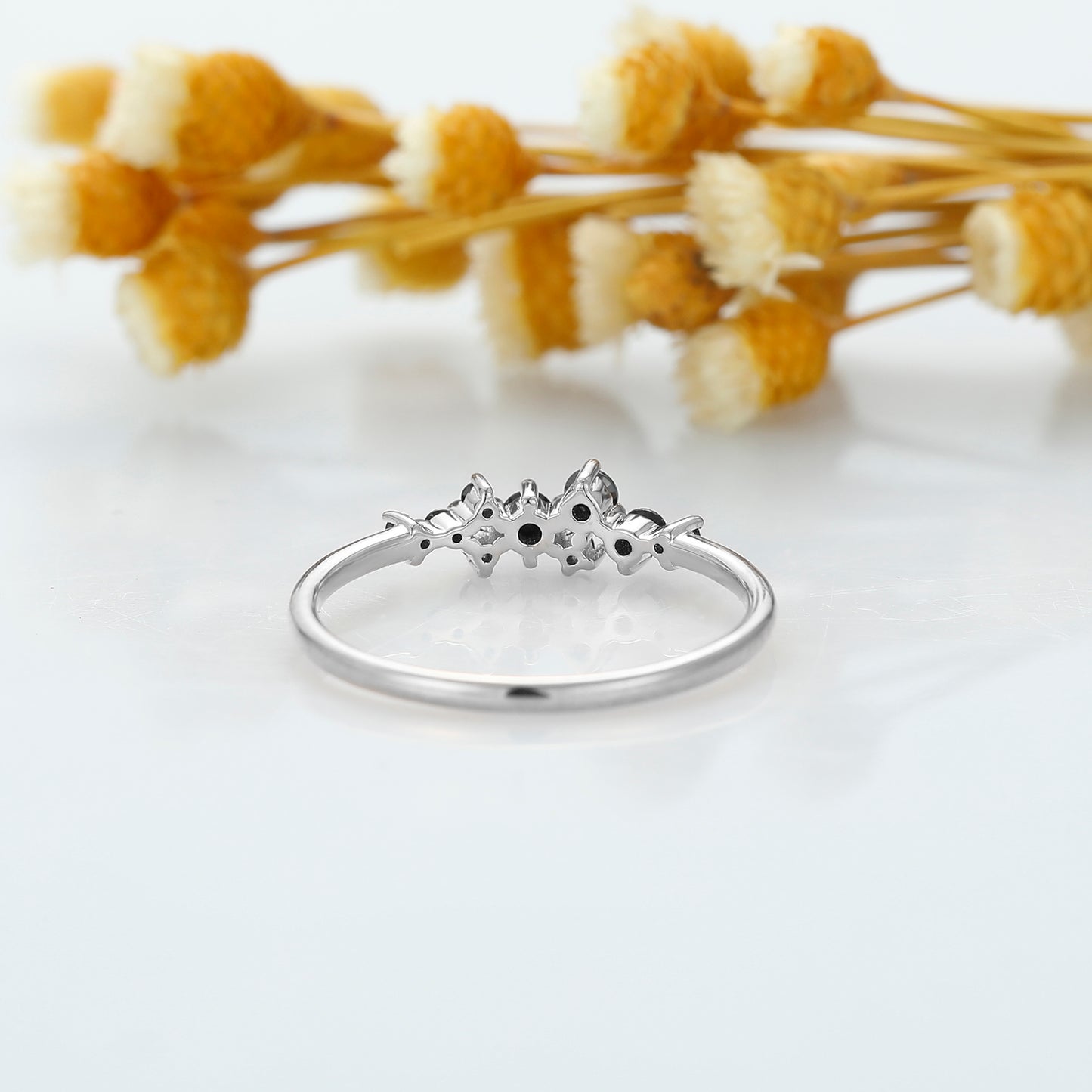 Natural Black Diamond Cluster Ring, 14K Rose Gold Bridal Anniversary Ring, Art deco Stacking Matching Bridal Ring, Wedding Ring For Her