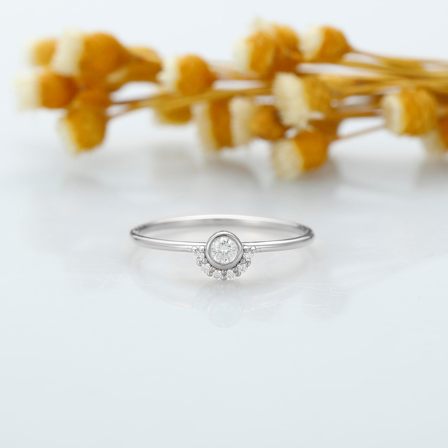 Bezel Set 2.9mm Moissanite Wedding Ring, Thin Band 1.0mm Bridal Anniversary Ring, Handmade Birthday Gifts, Solid Gold Tiny Promise Ring