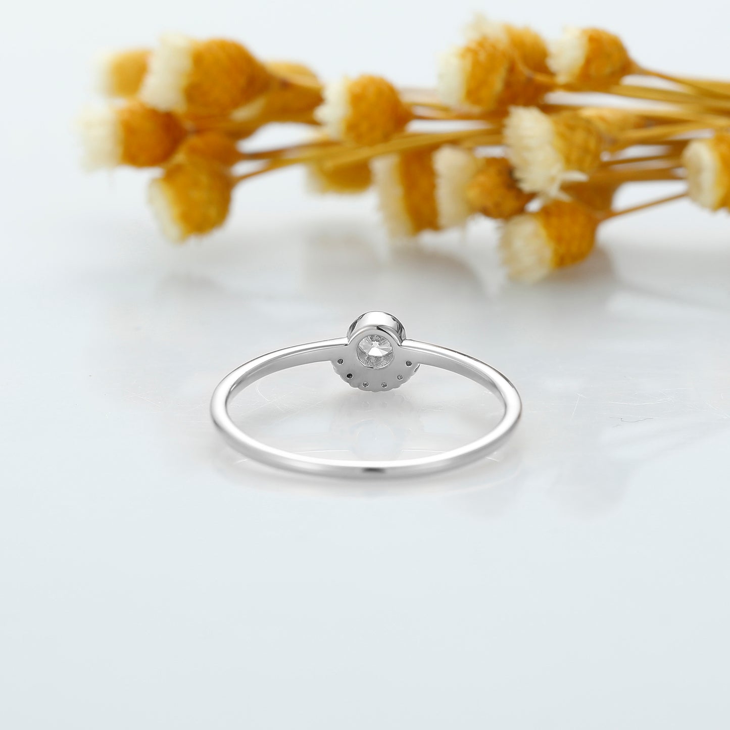 Bezel Set 2.9mm Moissanite Wedding Ring, Thin Band 1.0mm Bridal Anniversary Ring, Handmade Birthday Gifts, Solid Gold Tiny Promise Ring