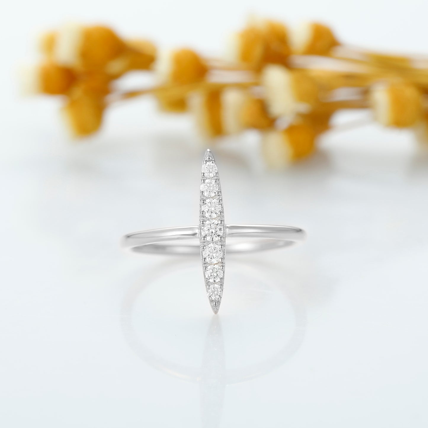 Elongated Moissanite Wedding Ring, Skinny 1.3mm Stack Band Ring, 14K Rose Gold Anniversary Band, Custom Stacking Ring, Women Promise Ring