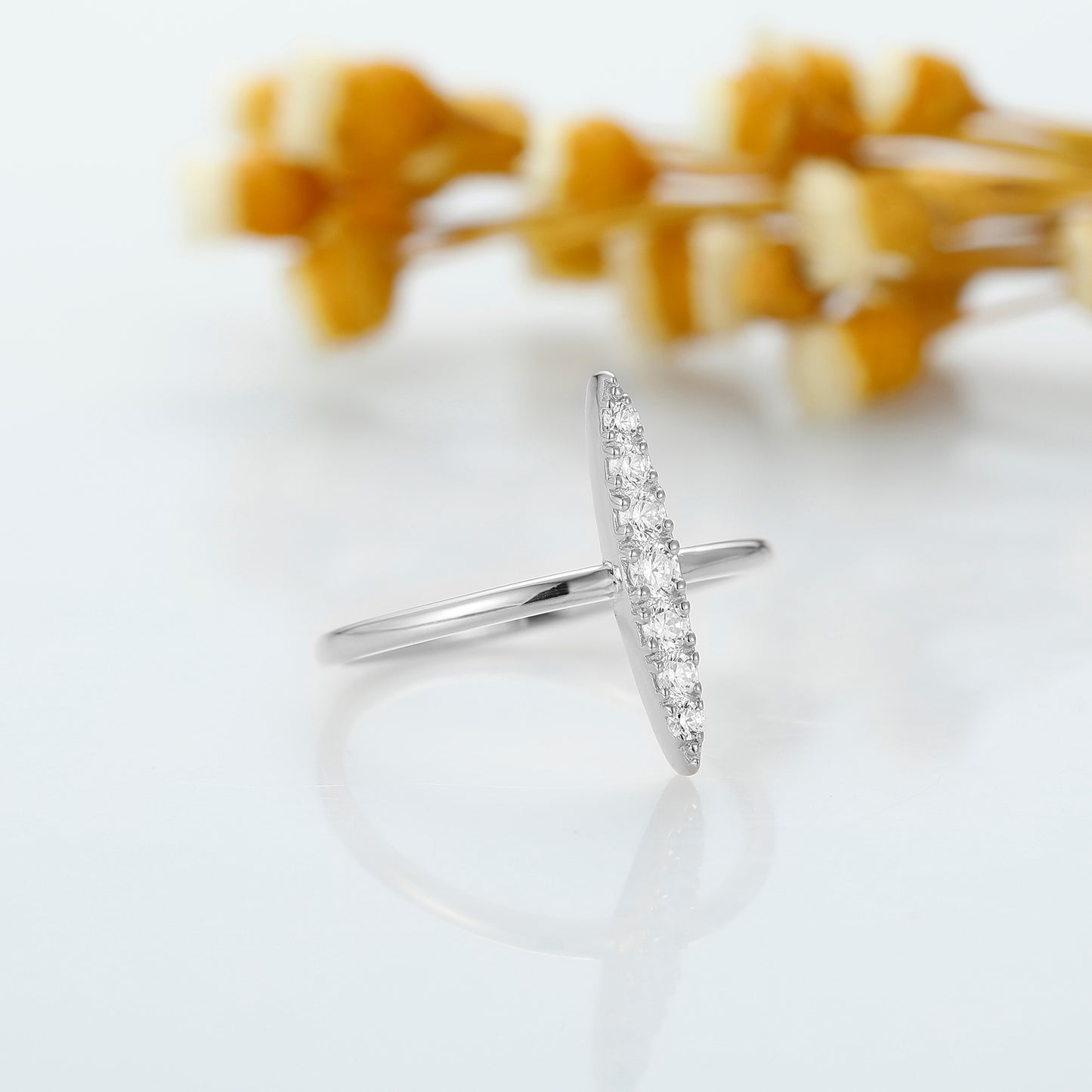 Elongated Moissanite Wedding Ring, Skinny 1.3mm Stack Band Ring, 14K Rose Gold Anniversary Band, Custom Stacking Ring, Women Promise Ring