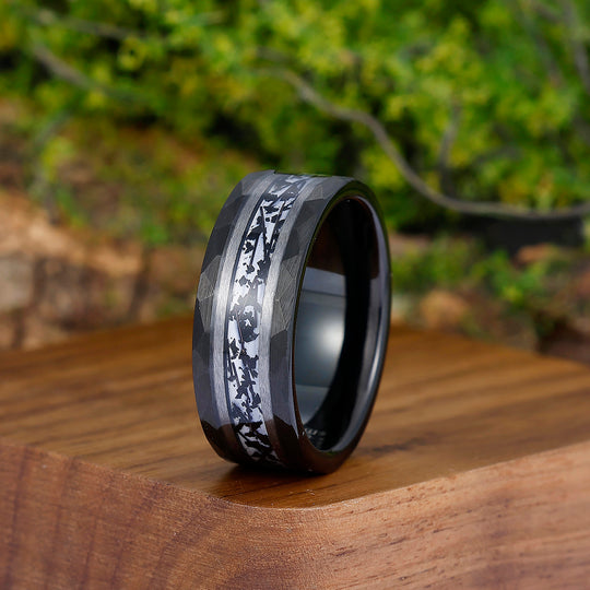 Stylish Black Rutilated Quartz Tungsten Couple Rings His And Hers Matching Wedding Bands