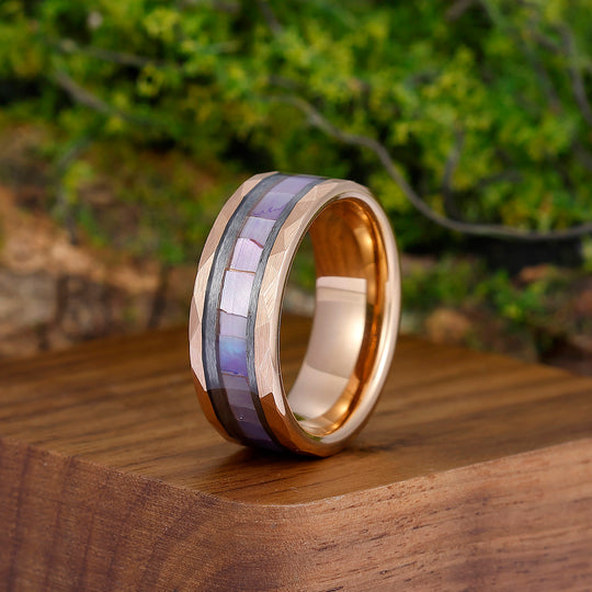 Unique 8mm Shell Tungsten Couple Rings Black Rose Gold Matching Wedding Bands