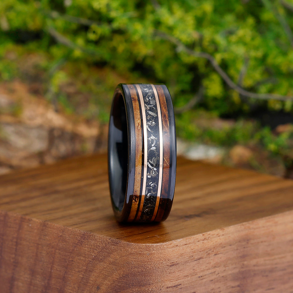 Batten Black Meteorite Gold Bullion Tungsten Wedding Band For Anniversary Gift