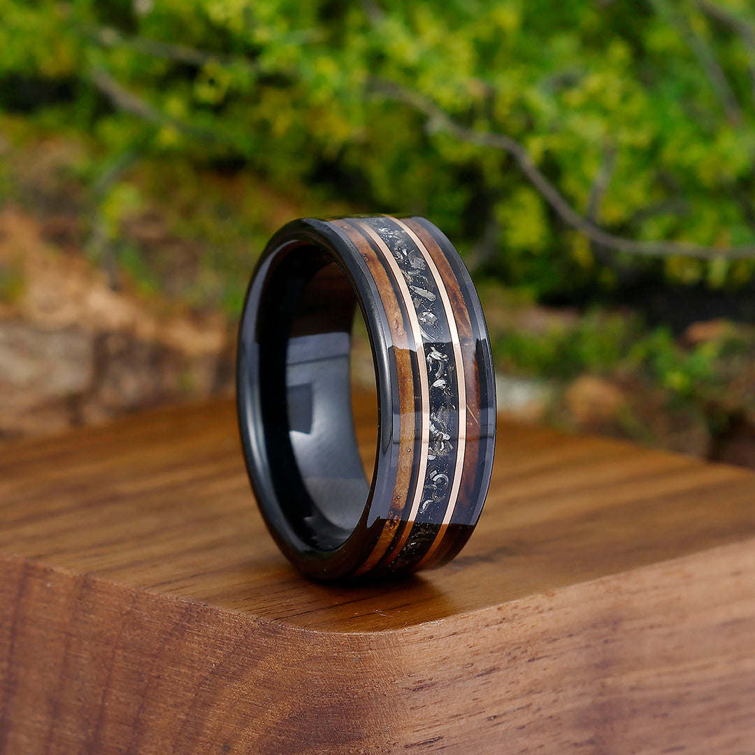 Batten Black Meteorite Gold Bullion Tungsten Wedding Band For Anniversary Gift