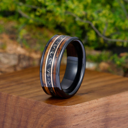 Batten Black Meteorite Gold Bullion Tungsten Wedding Band For Anniversary Gift