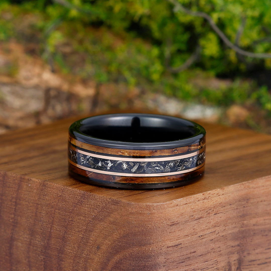 Batten Black Meteorite Gold Bullion Tungsten Wedding Band For Anniversary Gift