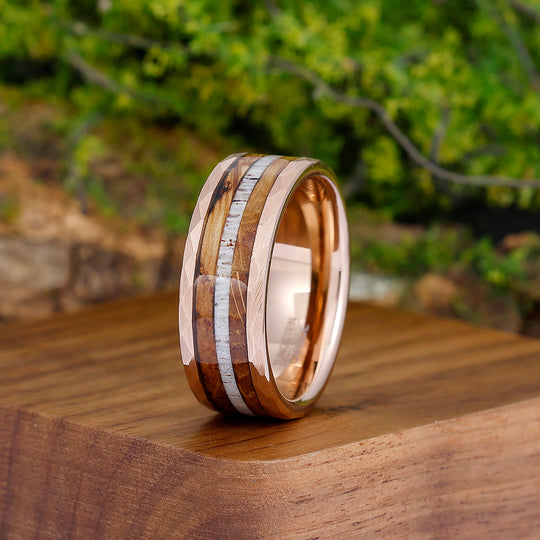 Tactile Wood Strips Tungsten Wedding Band Rose Gold Plated Smooth Ring Unisex Ring Gift