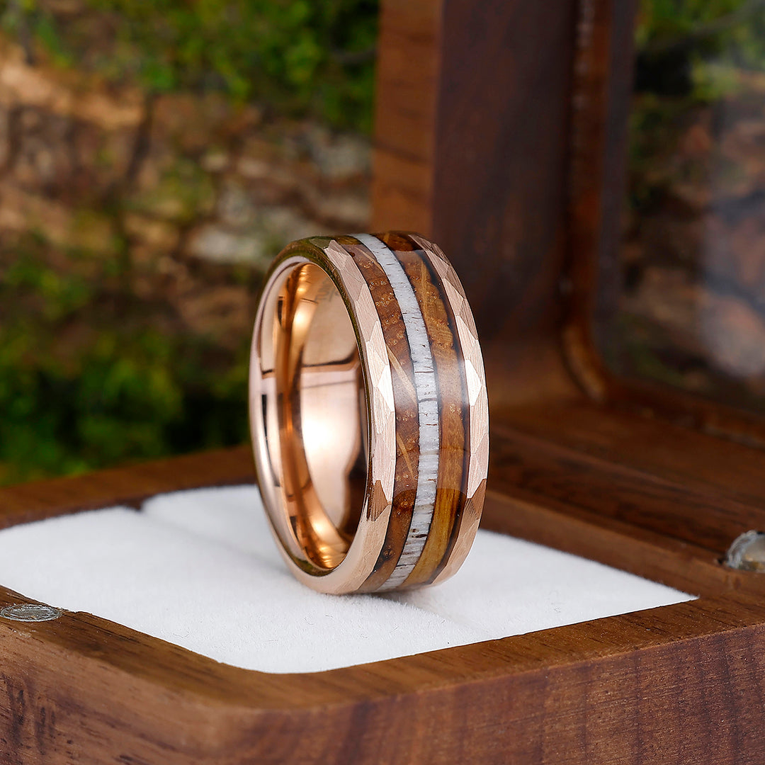 Tactile Wood Strips Tungsten Wedding Band Rose Gold Plated Smooth Ring Unisex Ring Gift