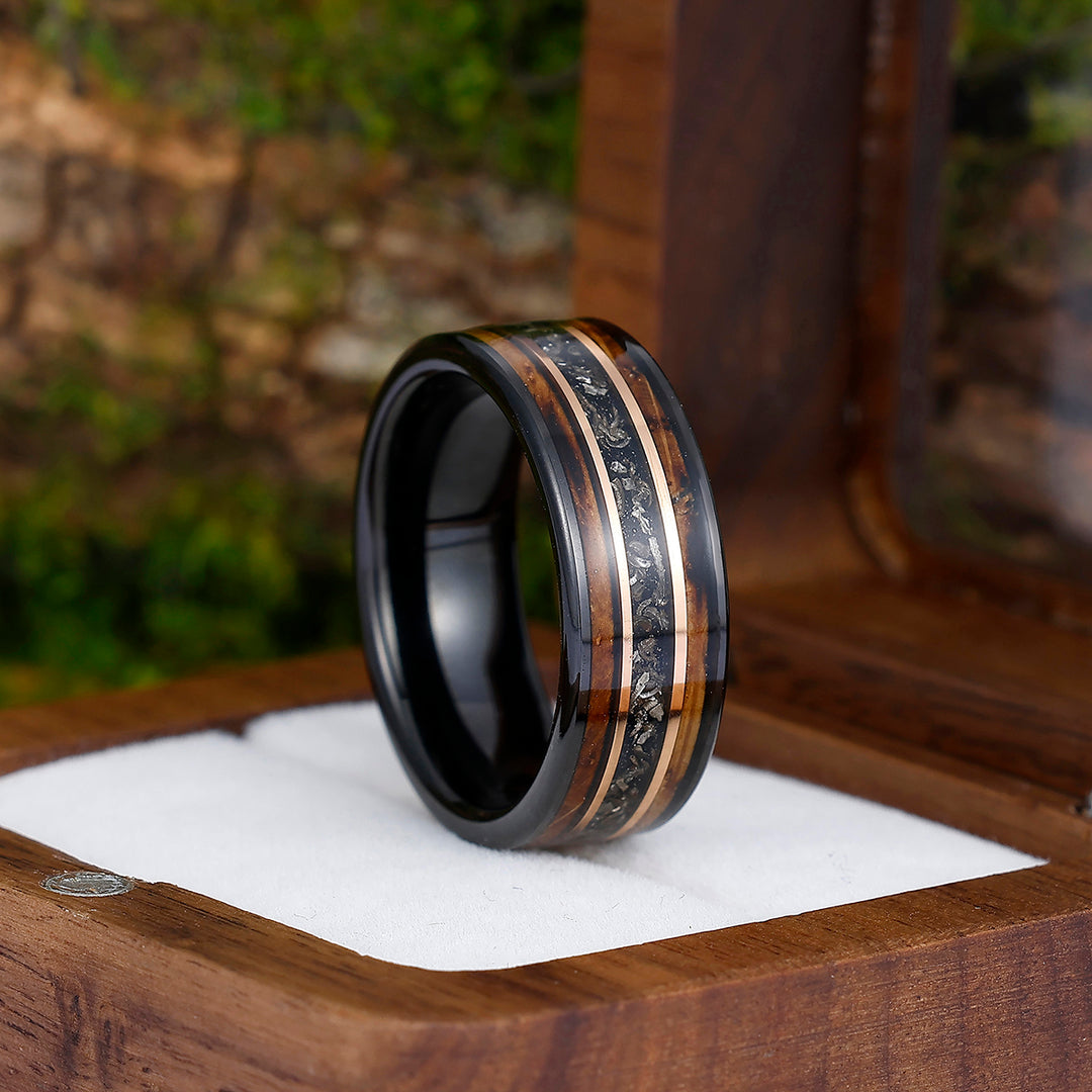 Batten Black Meteorite Gold Bullion Tungsten Wedding Band For Anniversary Gift