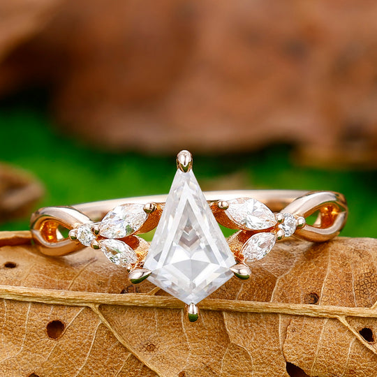 Dainty Kite Cut Moissanite Hollow Ring Prong Gold Ring  For Wedding Gift