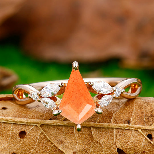 Dainty Prongs 1.35 Carat Kite Cut Sunstone Hollow Ring For Anniversary Gift