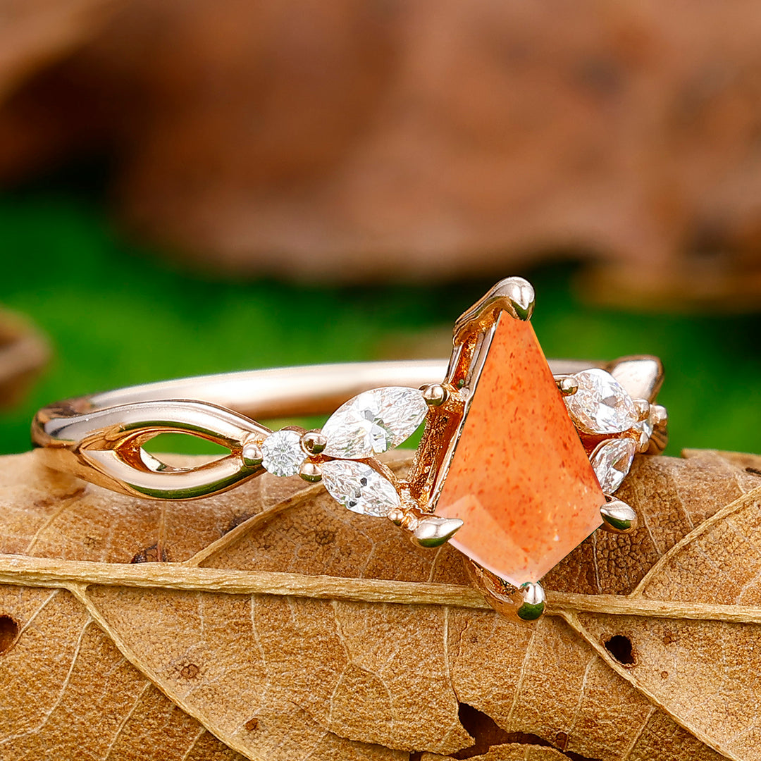 Dainty Prongs 1.35 Carat Kite Cut Sunstone Hollow Ring For Anniversary Gift