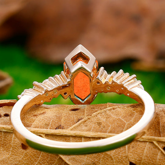 Artsy Elongated Hexagon Cut Sunstone Engagement Ring Promise Bridal Ring