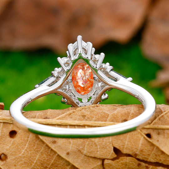 Brilliant Floral Cluster 0.8CT Oval Cut Sunstone Engagement Ring For Bridal Gift