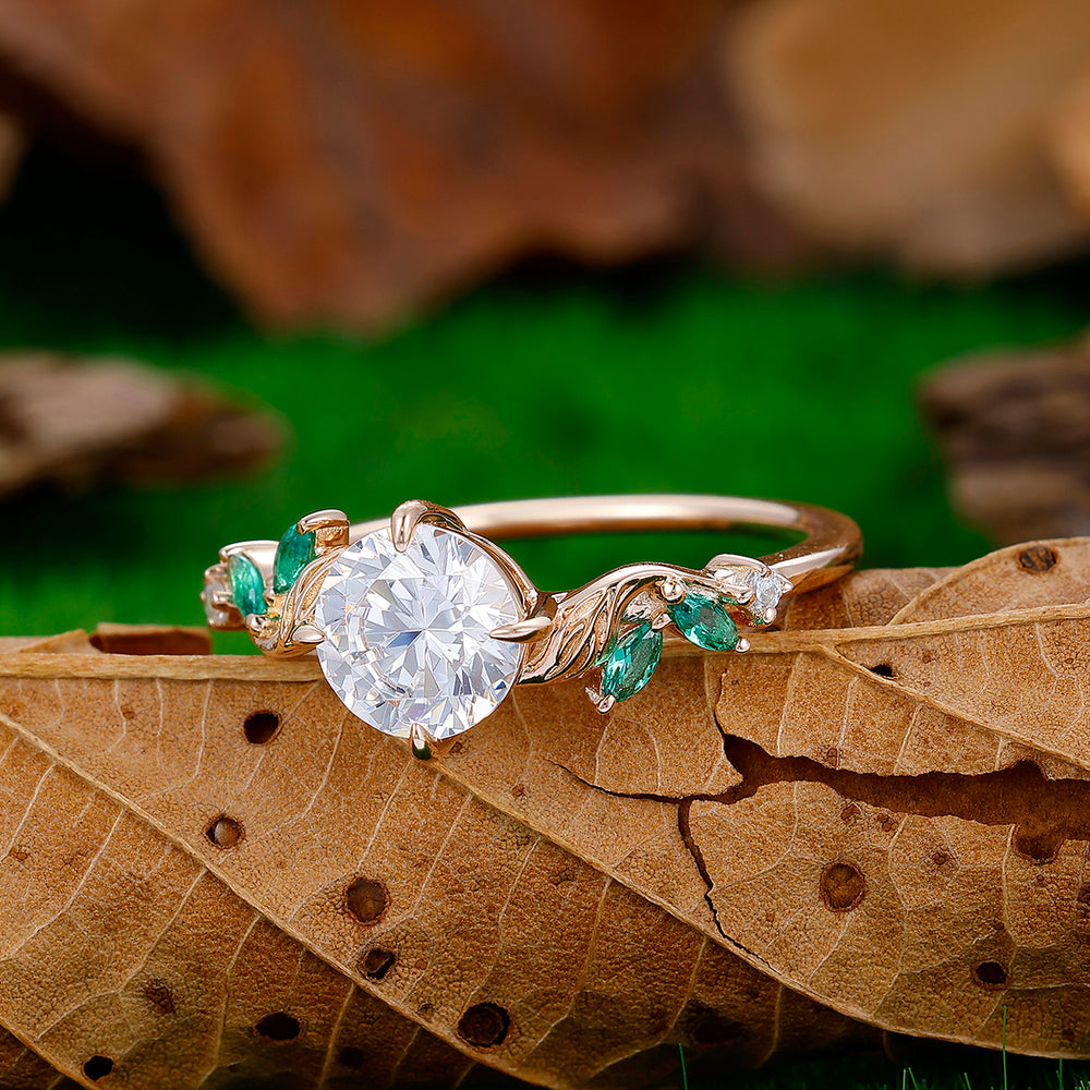 1,25 CT Rundschliff Moissanit Blatt Drehung Art Deco Einzigartiger Versprechensring