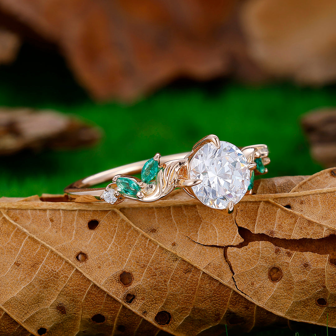 1.25CT Round Cut Moissanite Leaf Twist  Art Deco Unique Promise Ring