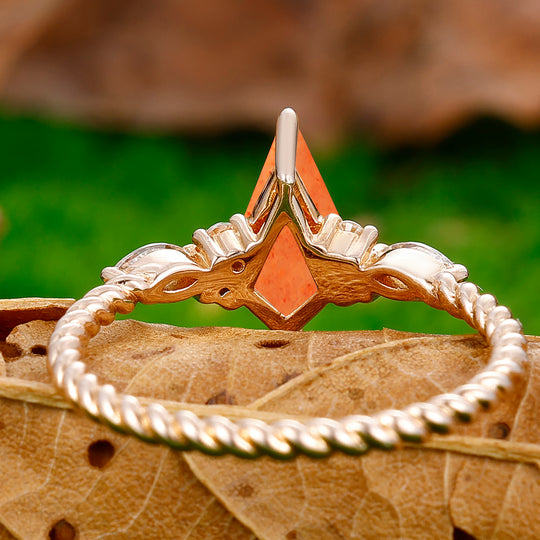 Artsy Twisted Rope 1.35CT Kite Cut Sunstone Engagement Ring Bridal Gift