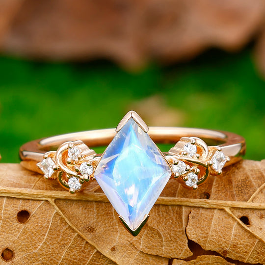 Antique 2.0CT Rhombus Rose Cut Moonstone Vine Ring Gift For Women