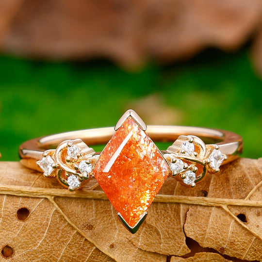 Antique 2.0CT Rhombus Rose Cut Sunstone Vine Ring For Anniversary Gift