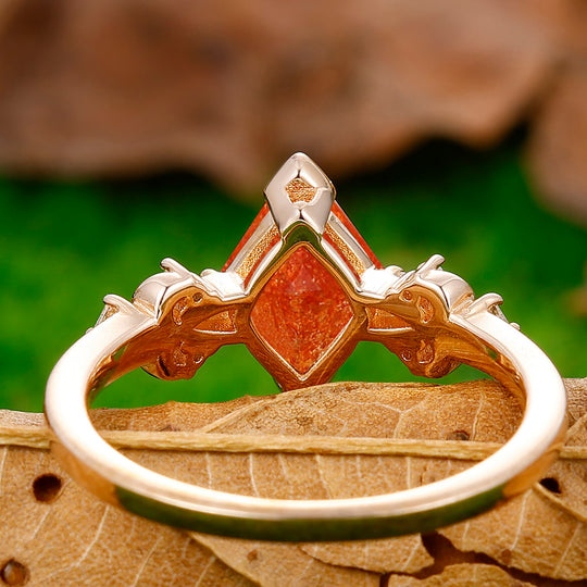 Antique 2.0CT Rhombus Rose Cut Sunstone Vine Ring For Anniversary Gift