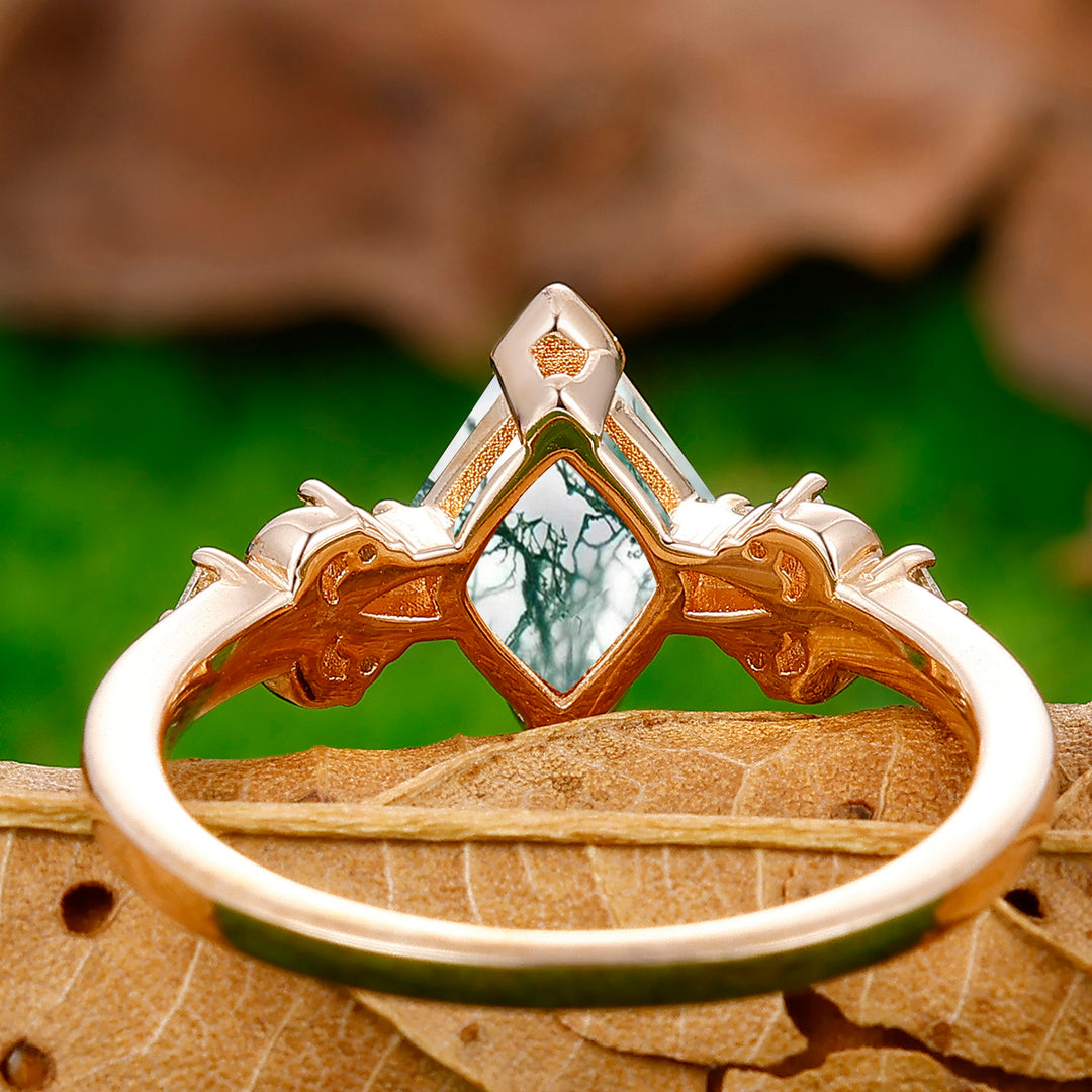 Antique 2.0CT Rhombus Rose Cut Moss Agate Vine Ring For Bridal Gift