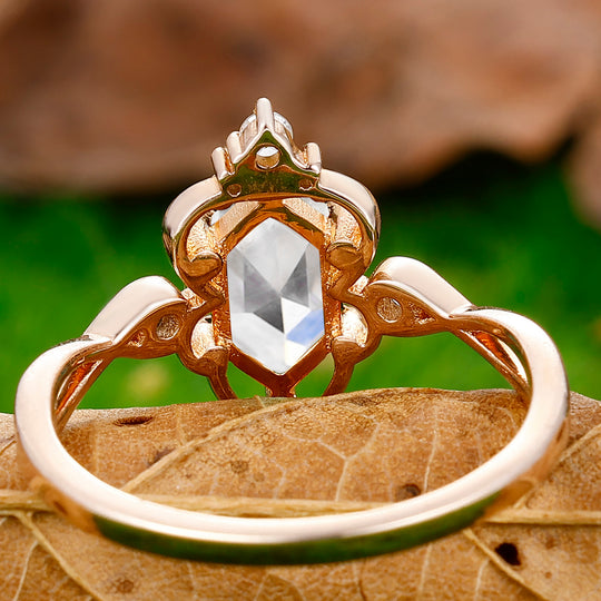 Long Hexagon Cut Moissanite Vine Ring Gorgeous Bridal Ring For Gift