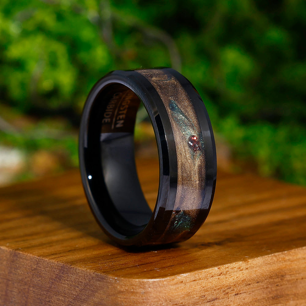 Antique Quicksand Black Tungsten Ring Unisex Polished Design  Men Anniversary Engagement Unique Gift