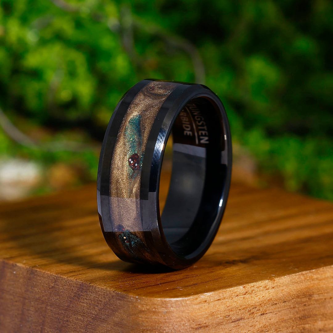 Antique Quicksand Black Tungsten Ring Unisex Polished Design  Men Anniversary Engagement Unique Gift