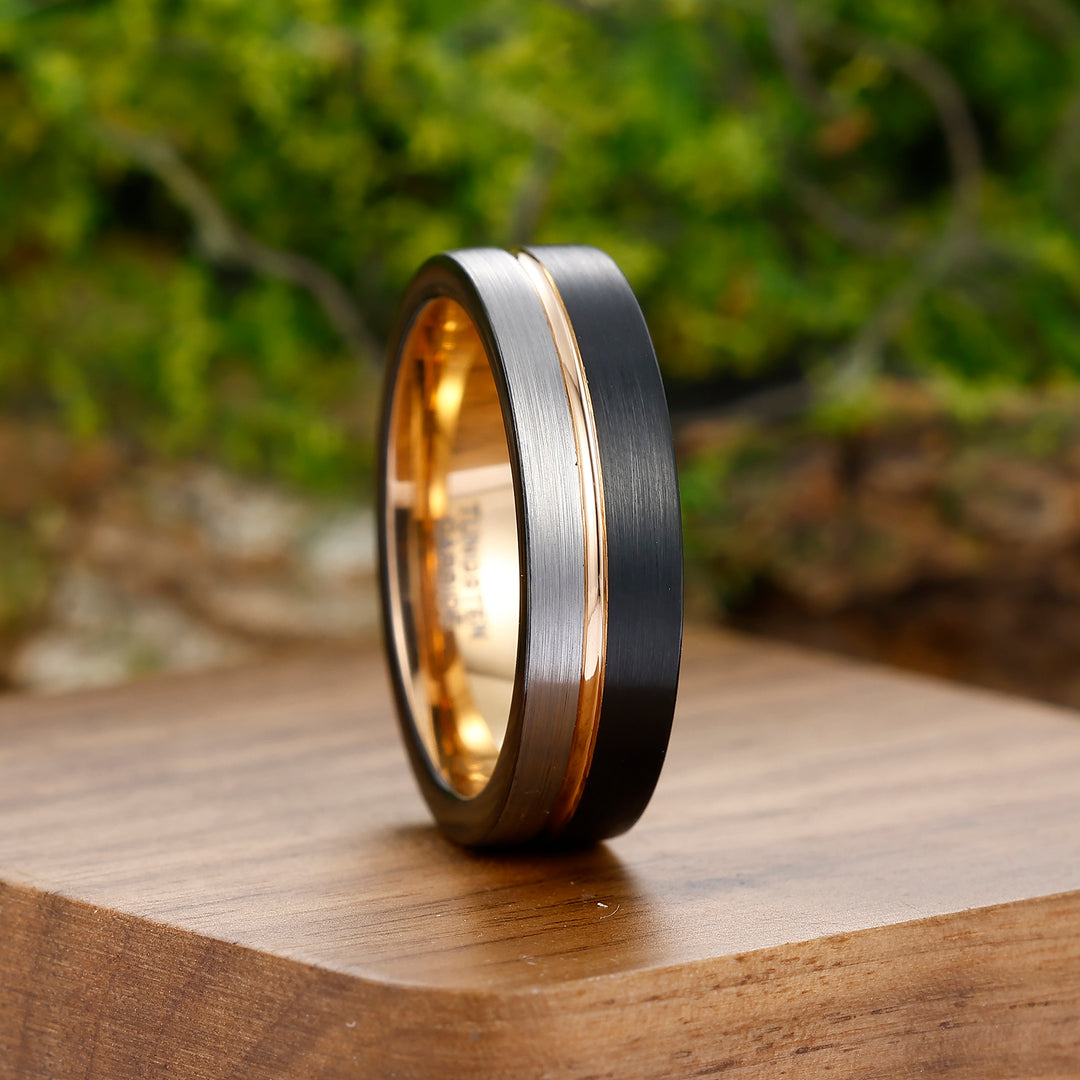 Black Rose Gold-Silver Three-color Tungsten Steel Ring 6mm Men's Ring Birthday Gift