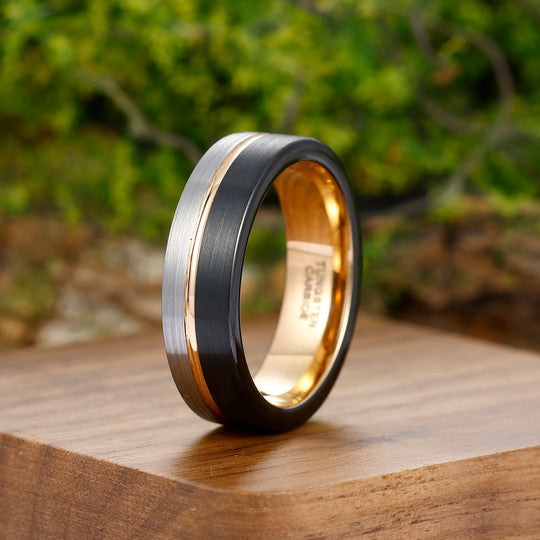 Black Rose Gold-Silver Three-color Tungsten Steel Ring 6mm Men's Ring Birthday Gift