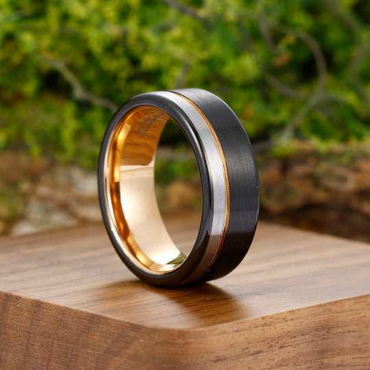 Black Rose Gold-Silver Three-color Tungsten Steel Ring 8mm Men's Ring Birthday Gift