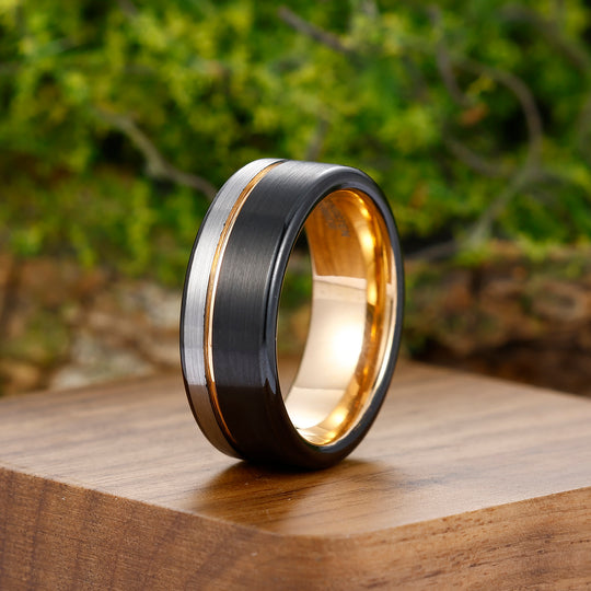 Black Rose Gold-Silver Three-color Tungsten Steel Ring 8mm Men's Ring Birthday Gift