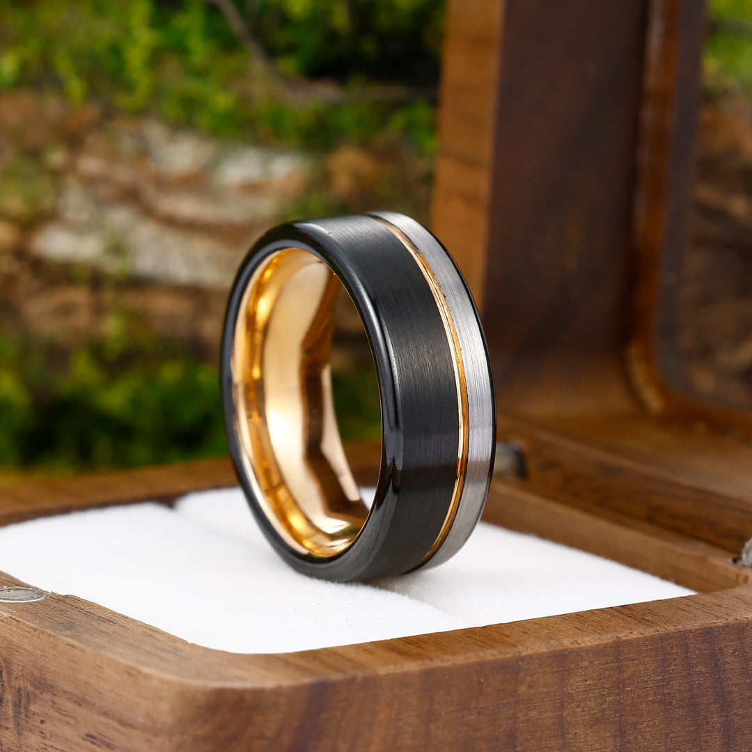 Black Rose Gold-Silver Three-color Tungsten Steel Ring 8mm Men's Ring Birthday Gift