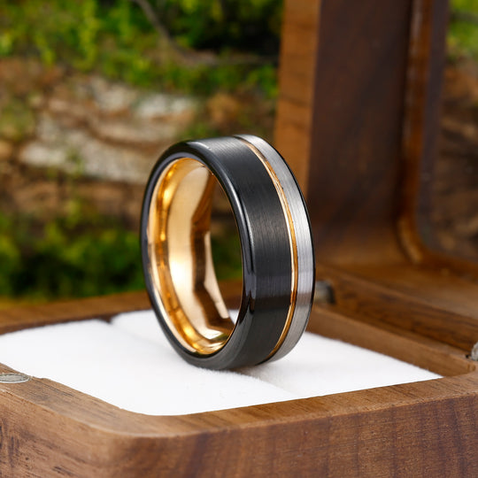 Black Rose Gold-Silver Three-color Tungsten Steel Ring 8mm Men's Ring Birthday Gift