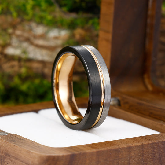 Black-Rose Gold-Silver Three-color Ring Sets His and Hers Tungsten Wedding Rings Silver Ring Sets