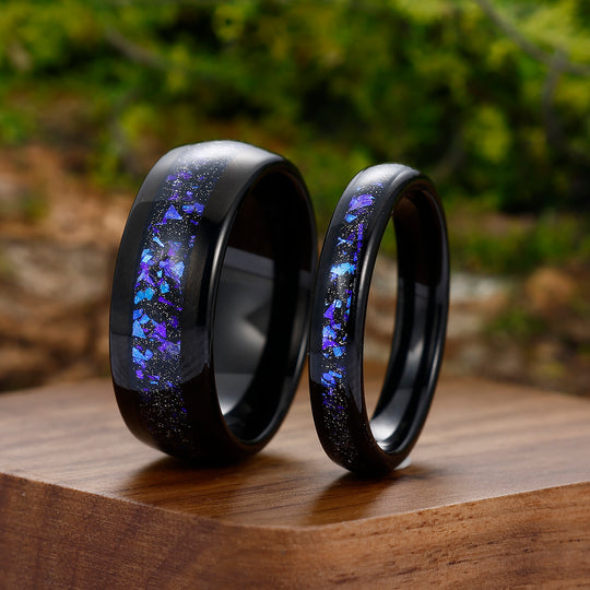 Orion Nebula His and Hers Tungsten Wedding Ring Balck Matte Promise Ring Set