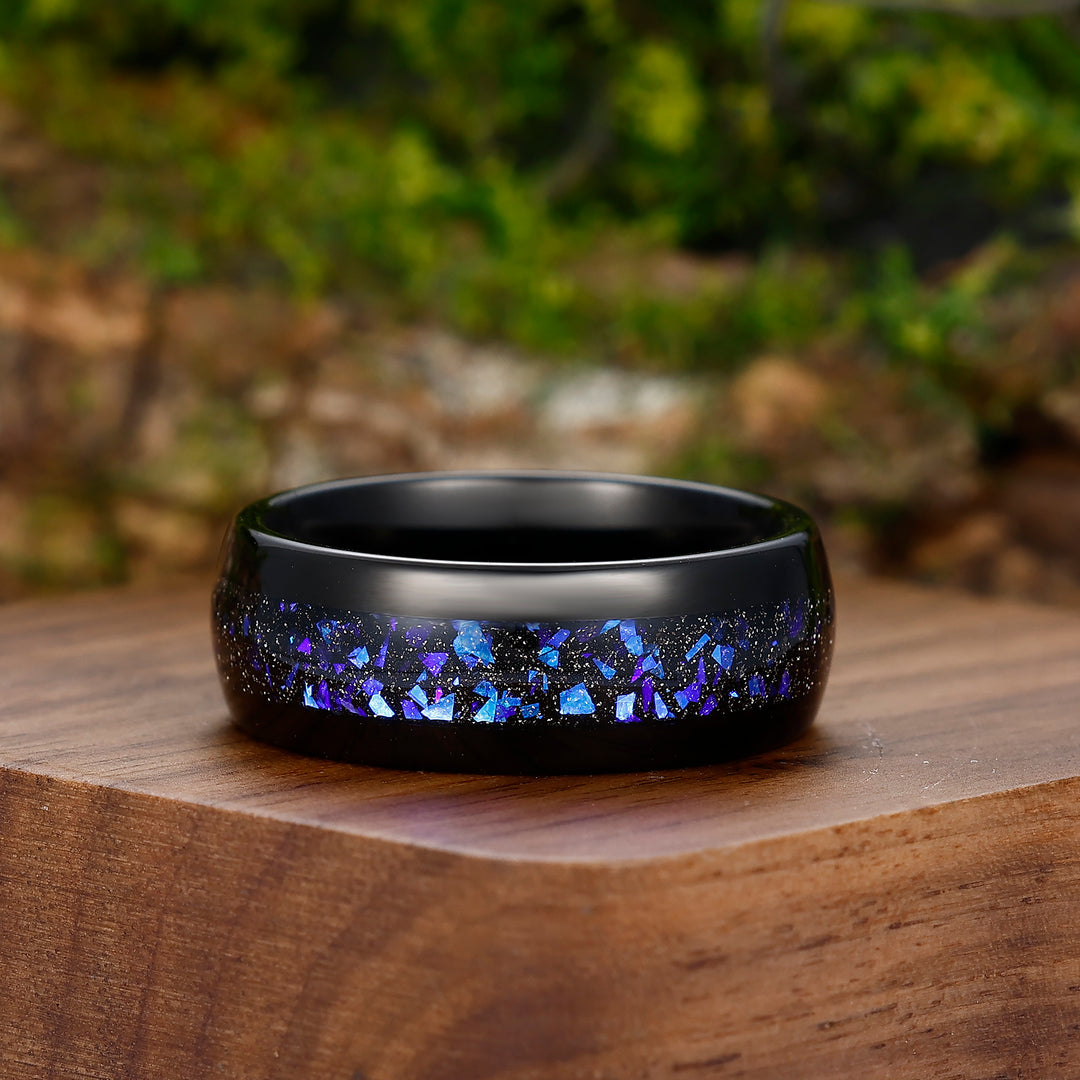 Blue Nebula Tungsten Wedding Band Black Matte Dome Ring Unisex Ring Gift