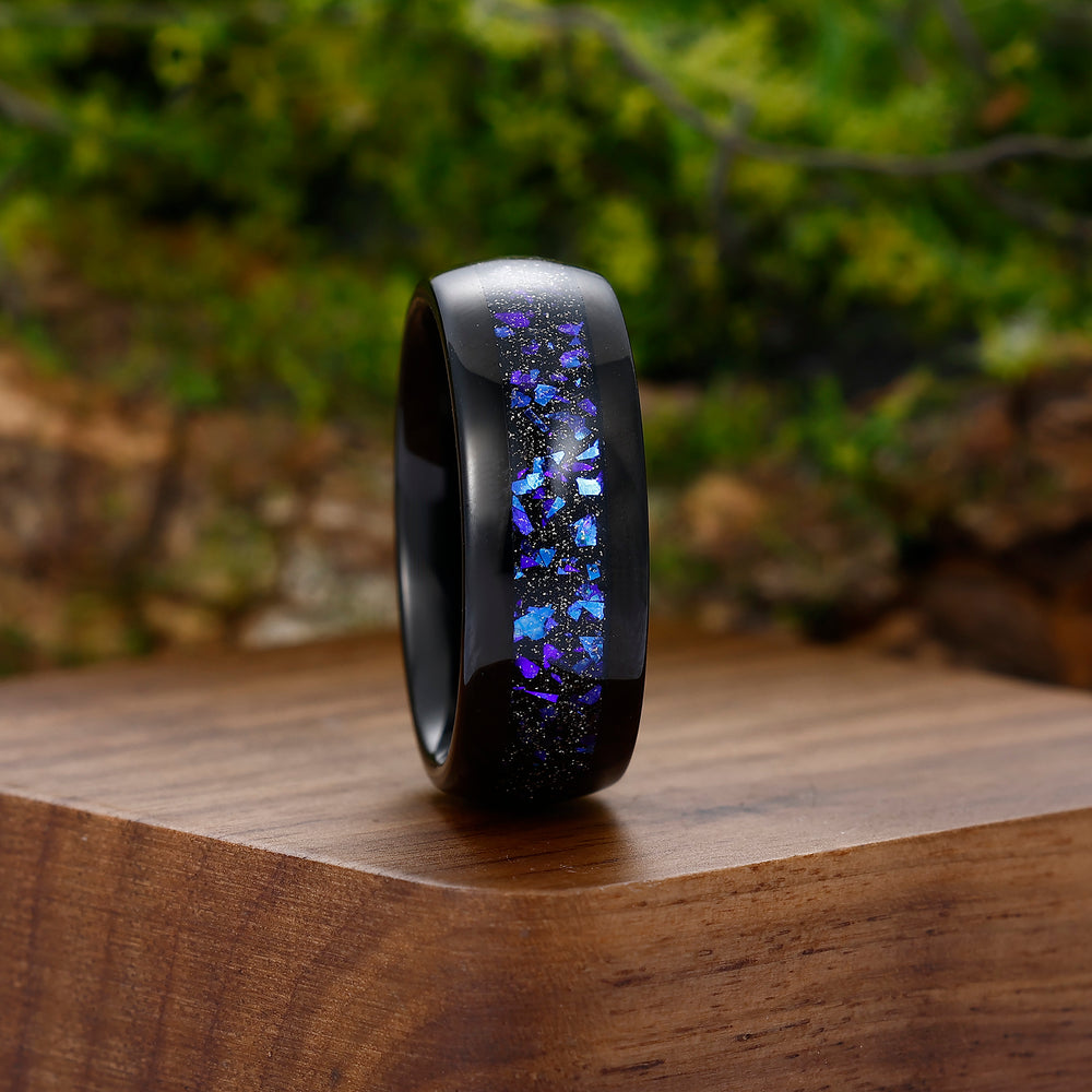 Blue Nebula Tungsten Wedding Band Black Matte Dome Ring Unisex Ring Gift