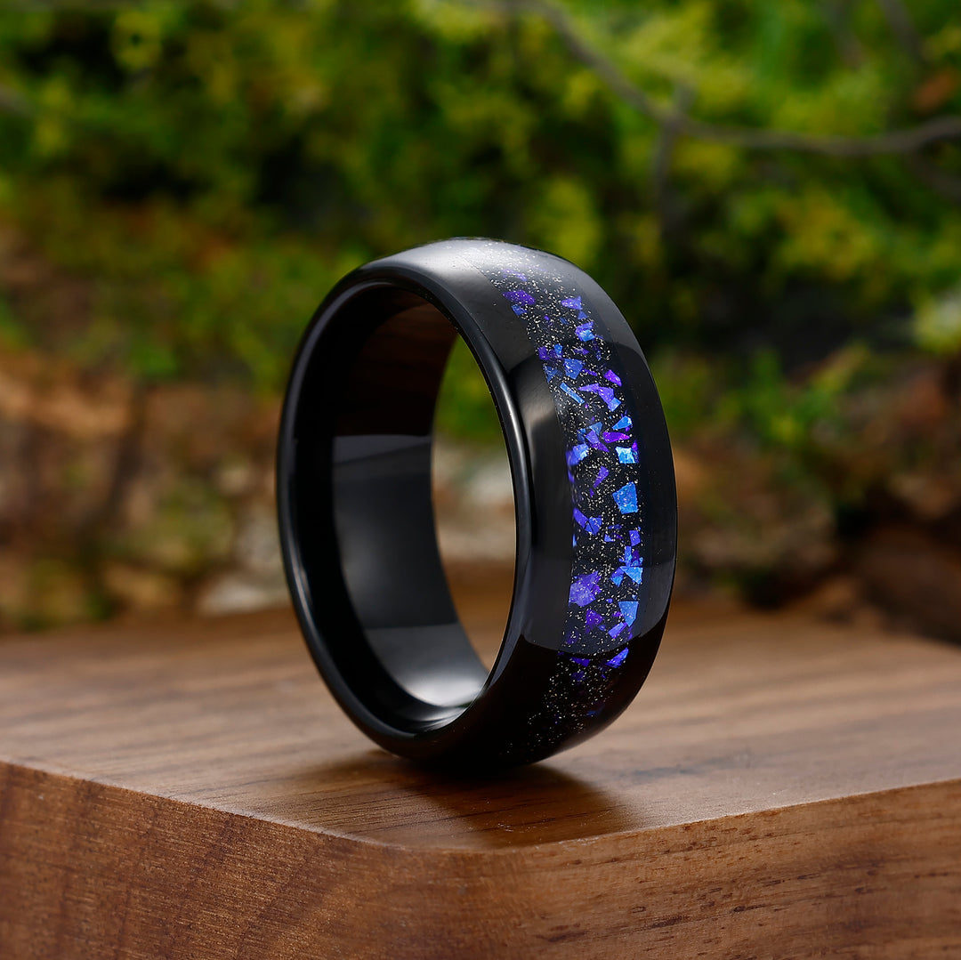 Blue Nebula Tungsten Wedding Band Black Matte Dome Ring Unisex Ring Gift