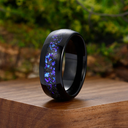 Blue Nebula Tungsten Wedding Band Black Matte Dome Ring Unisex Ring Gift