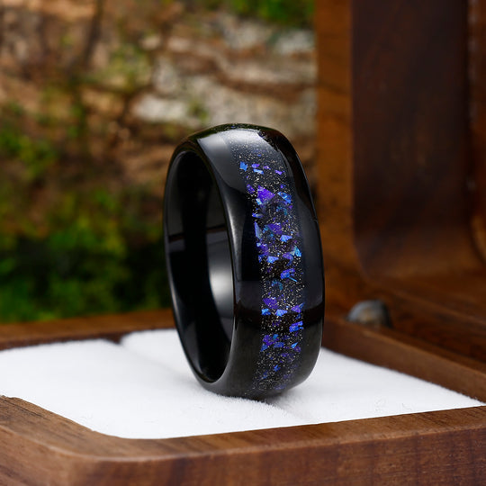 Blue Nebula Tungsten Wedding Band Black Matte Dome Ring Unisex Ring Gift