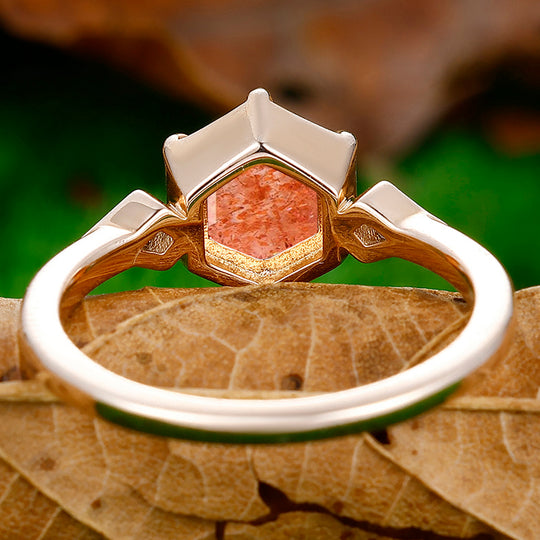 1.35CT Hexagon Cut Natural Sunstone Engagement Ring Anniversary Bridal Ring Gift